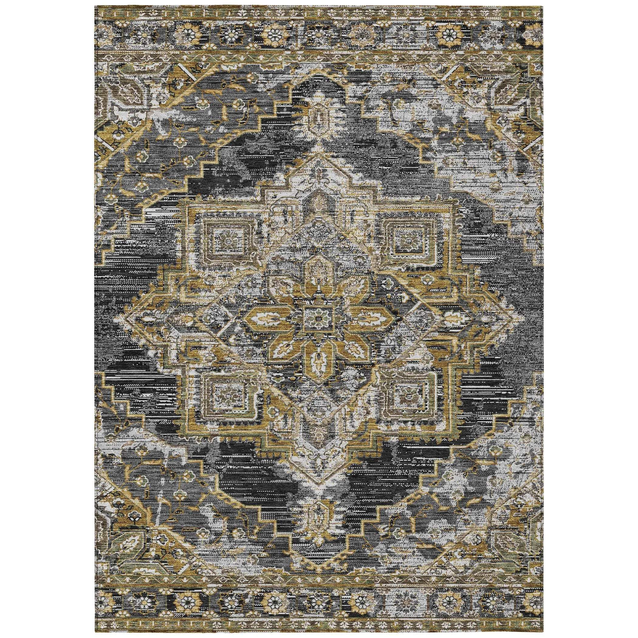 9' X 12' Black And Granite Gray Oriental Washable Indoor Outdoor Area Rug Homeroots Outdoor