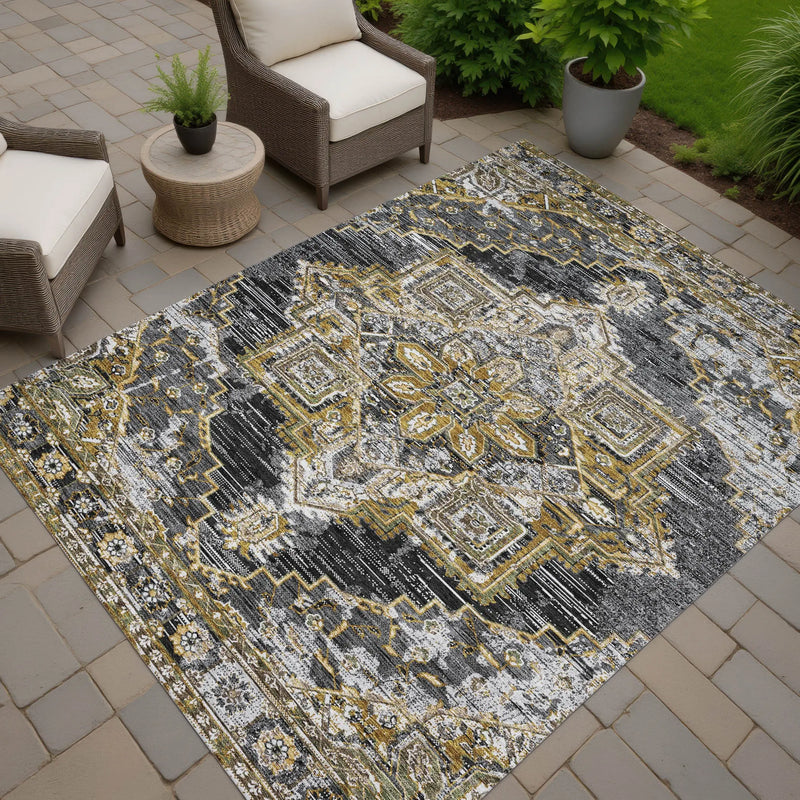 9' X 12' Black And Granite Gray Oriental Washable Indoor Outdoor Area Rug Homeroots Outdoor