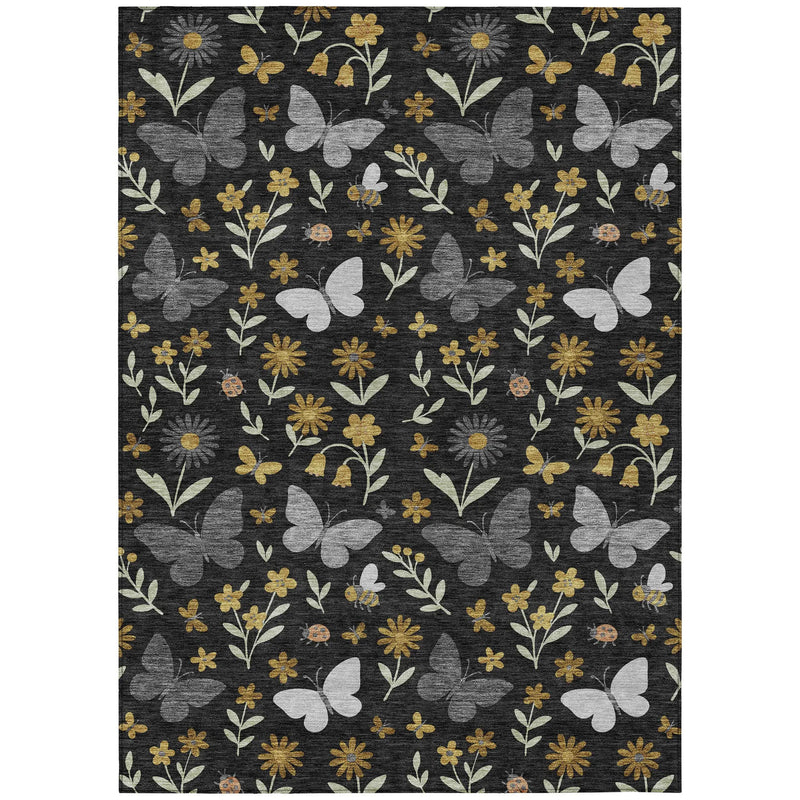 9' X 12' Black And Graphite Abstract Washable Indoor Outdoor Area Rug Homeroots Outdoor