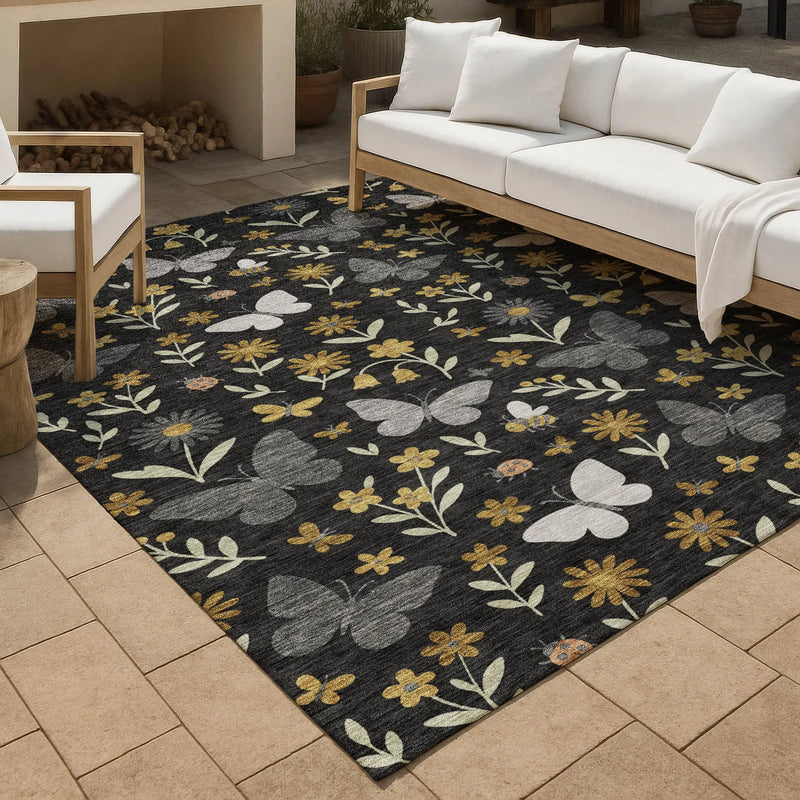 9' X 12' Black And Graphite Abstract Washable Indoor Outdoor Area Rug Homeroots Outdoor