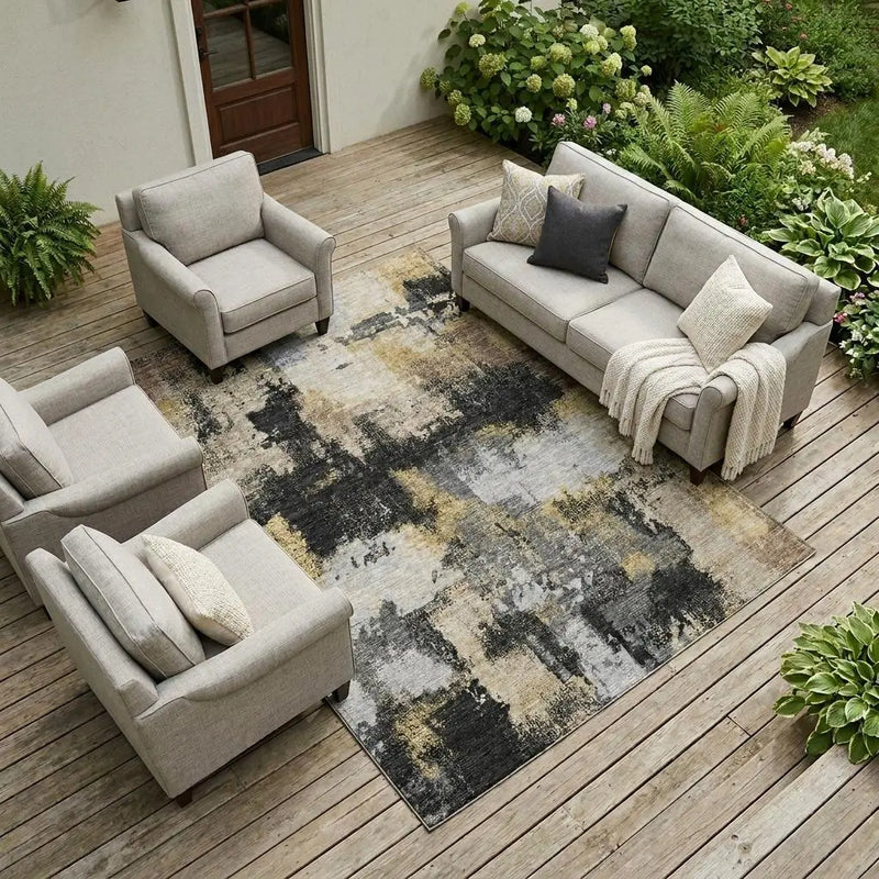9' X 12' Black And Graphite Abstract Washable Indoor Outdoor Area Rug Homeroots Outdoor