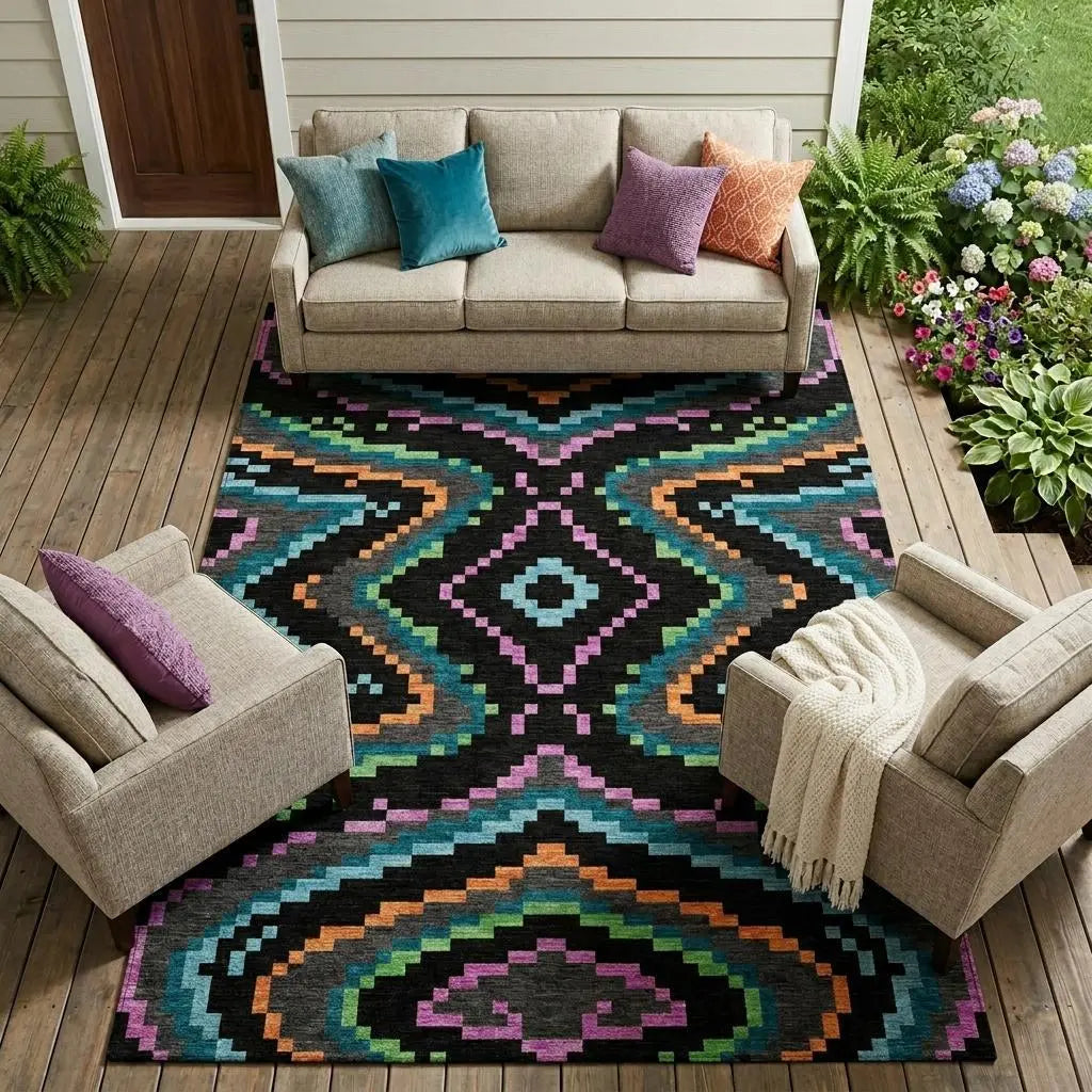 9' X 12' Black And Graphite Abstract Washable Indoor Outdoor Area Rug Homeroots Outdoor