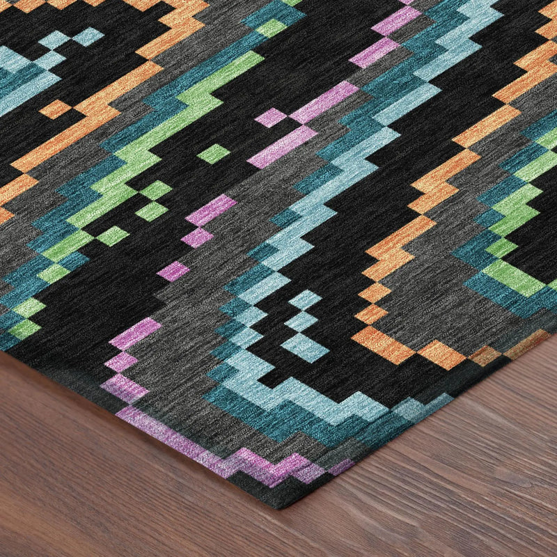 9' X 12' Black And Graphite Abstract Washable Indoor Outdoor Area Rug Homeroots Outdoor