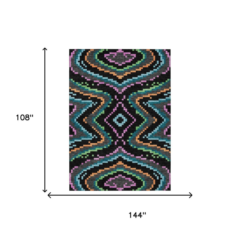 9' X 12' Black And Graphite Abstract Washable Indoor Outdoor Area Rug Homeroots Outdoor