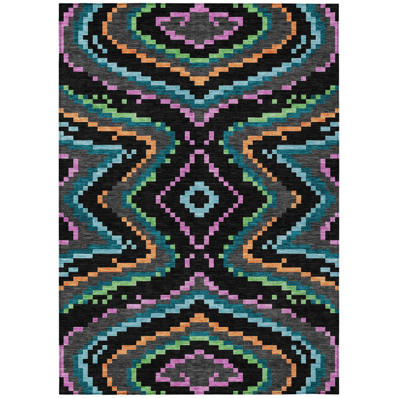 9' X 12' Black And Graphite Abstract Washable Indoor Outdoor Area Rug Homeroots Outdoor