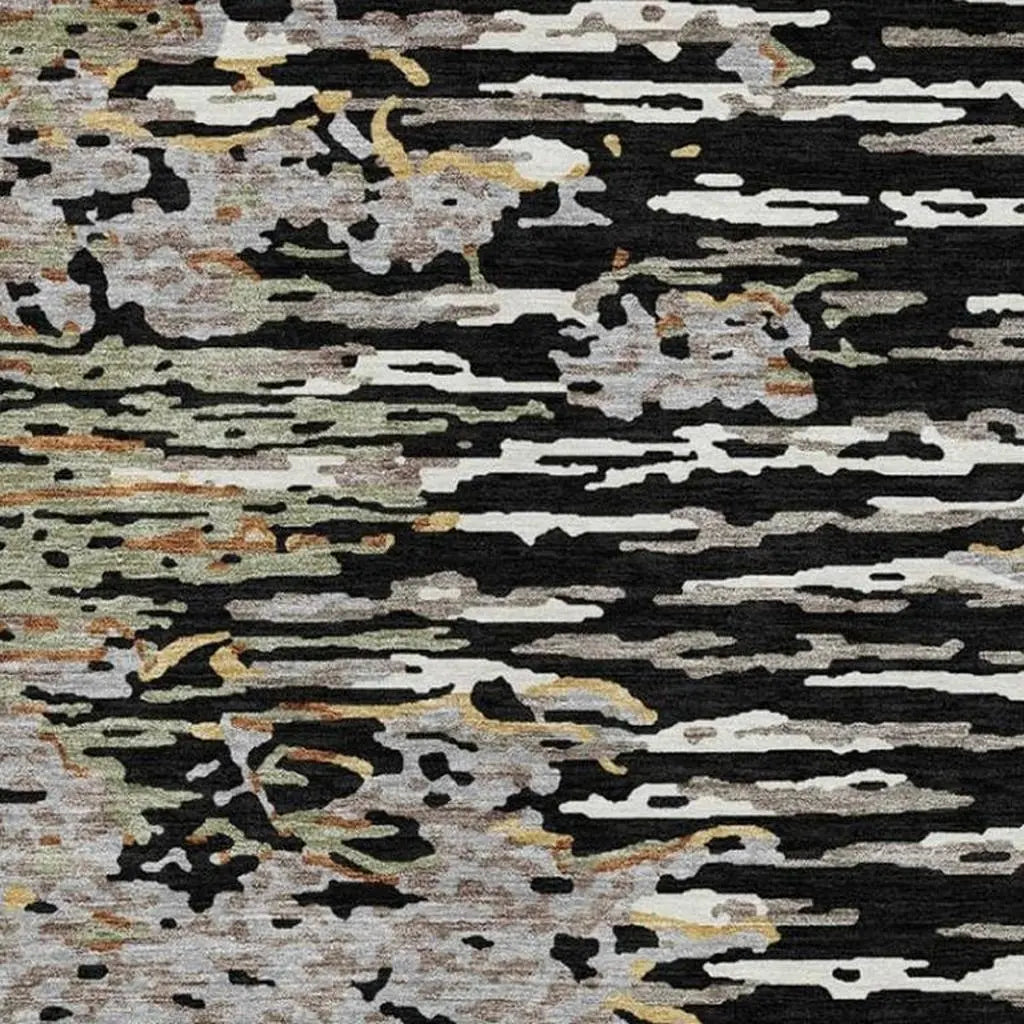 9' X 12' Black And Graphite Abstract Washable Indoor Outdoor Area Rug Homeroots Outdoor