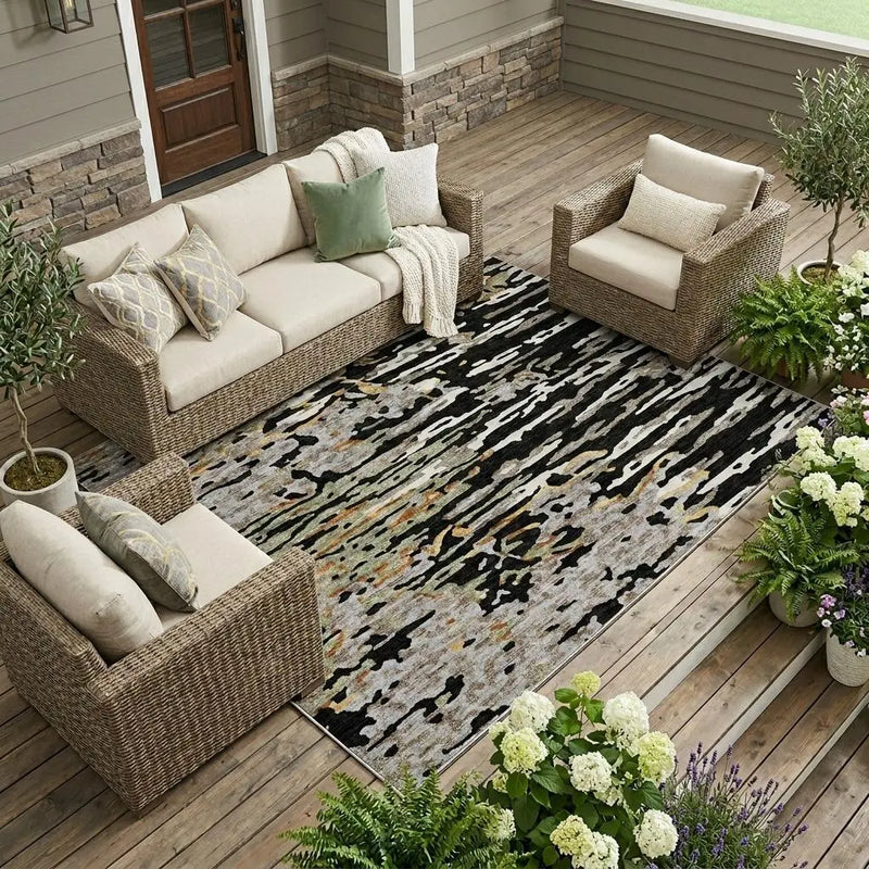 9' X 12' Black And Graphite Abstract Washable Indoor Outdoor Area Rug Homeroots Outdoor