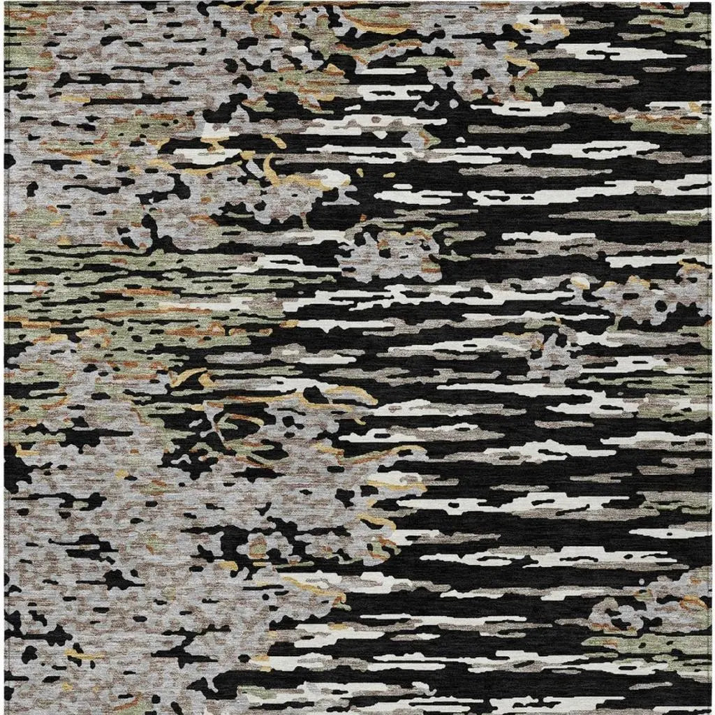 9' X 12' Black And Graphite Abstract Washable Indoor Outdoor Area Rug Homeroots Outdoor
