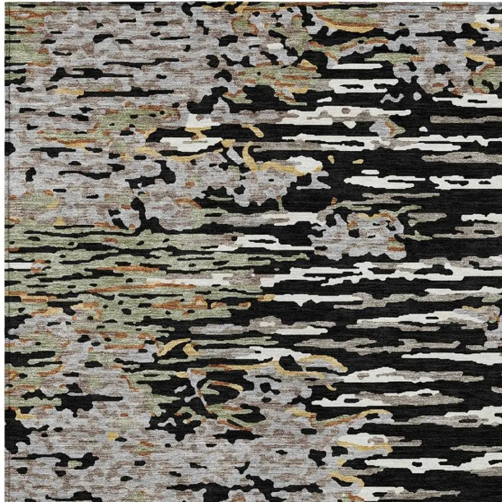 9' X 12' Black And Graphite Abstract Washable Indoor Outdoor Area Rug Homeroots Outdoor