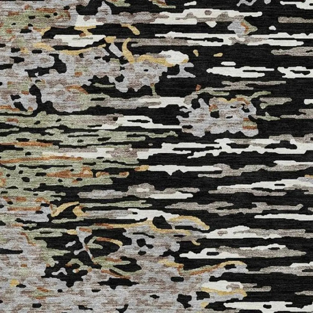 9' X 12' Black And Graphite Abstract Washable Indoor Outdoor Area Rug Homeroots Outdoor