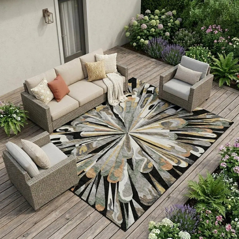 9' X 12' Black And Graphite Abstract Washable Indoor Outdoor Area Rug Homeroots Outdoor