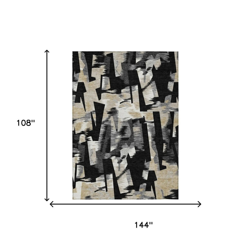 9' X 12' Black And Graphite Abstract Washable Indoor Outdoor Area Rug Homeroots Outdoor
