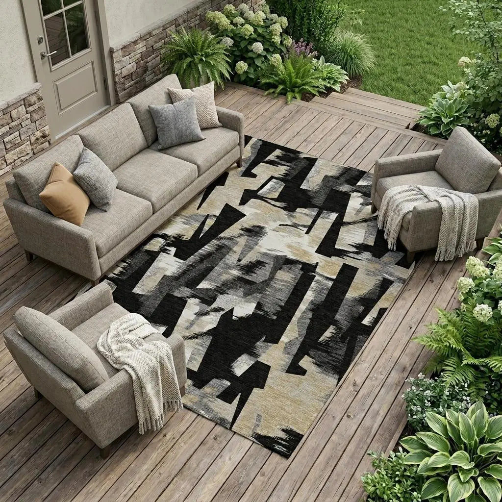 9' X 12' Black And Graphite Abstract Washable Indoor Outdoor Area Rug Homeroots Outdoor