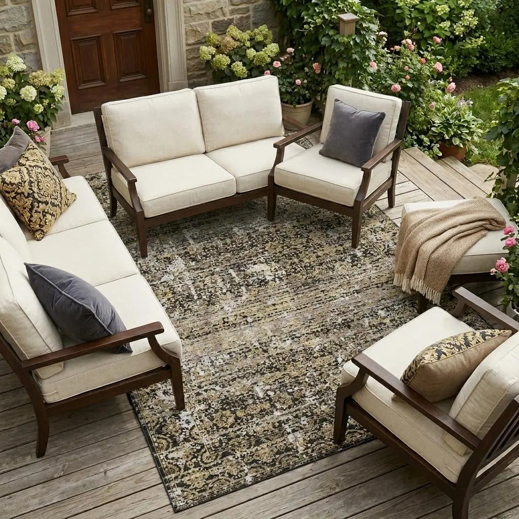 9' X 12' Black And Graphite Abstract Washable Indoor Outdoor Area Rug Homeroots Outdoor