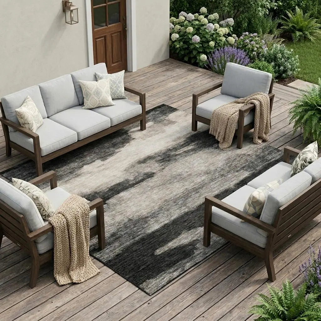 9' X 12' Black And Graphite Abstract Washable Indoor Outdoor Area Rug Homeroots Outdoor