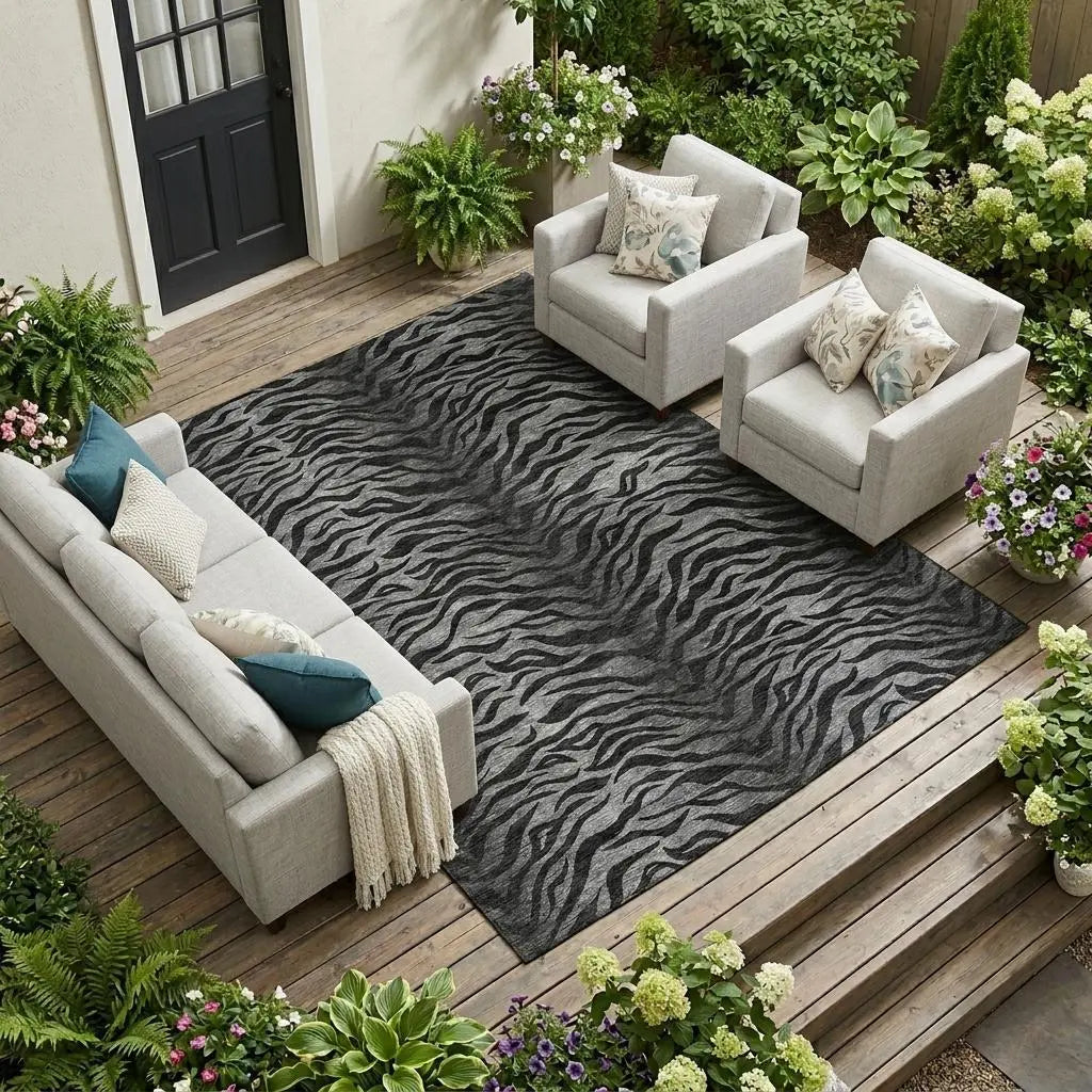 9' X 12' Black And Graphite Animal Print Washable Indoor Outdoor Area Rug Homeroots Outdoor