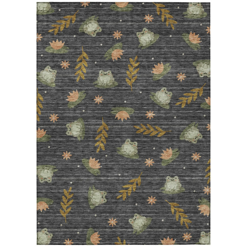 9' X 12' Black And Graphite Botanical Leaves Washable Indoor Outdoor Area Rug Homeroots Outdoor
