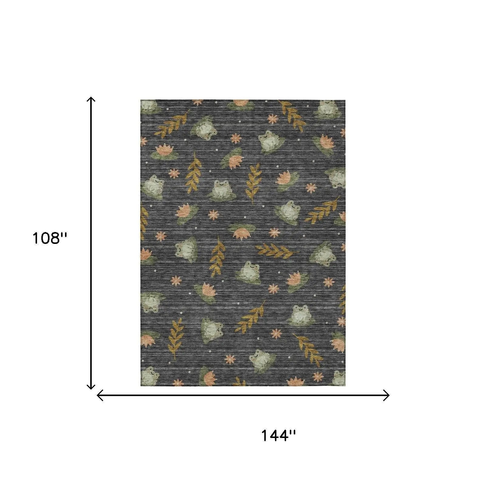 9' X 12' Black And Graphite Botanical Leaves Washable Indoor Outdoor Area Rug Homeroots Outdoor