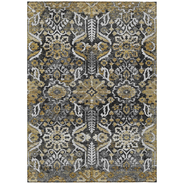 9' X 12' Black And Graphite Damask Washable Indoor Outdoor Area Rug Homeroots Outdoor