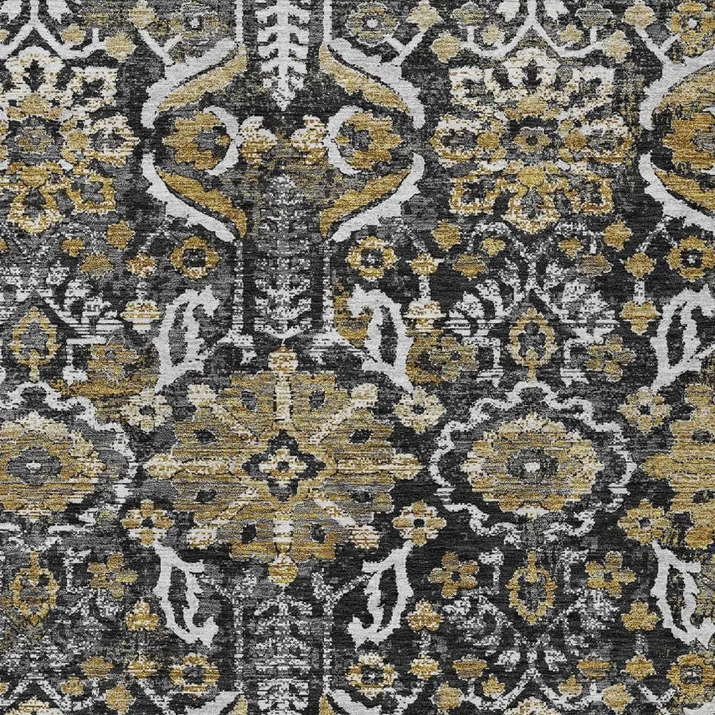 9' X 12' Black And Graphite Damask Washable Indoor Outdoor Area Rug Homeroots Outdoor