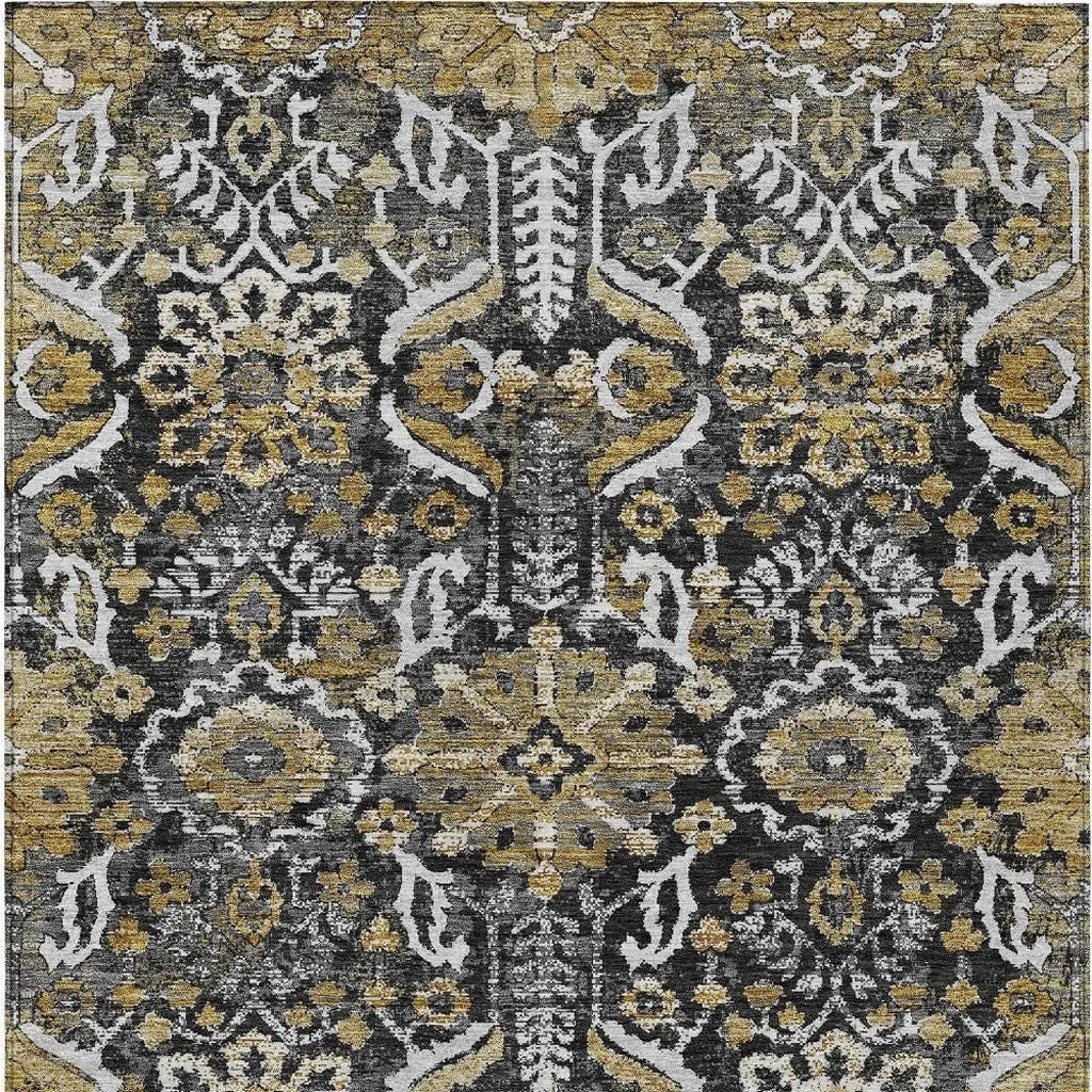 9' X 12' Black And Graphite Damask Washable Indoor Outdoor Area Rug Homeroots Outdoor