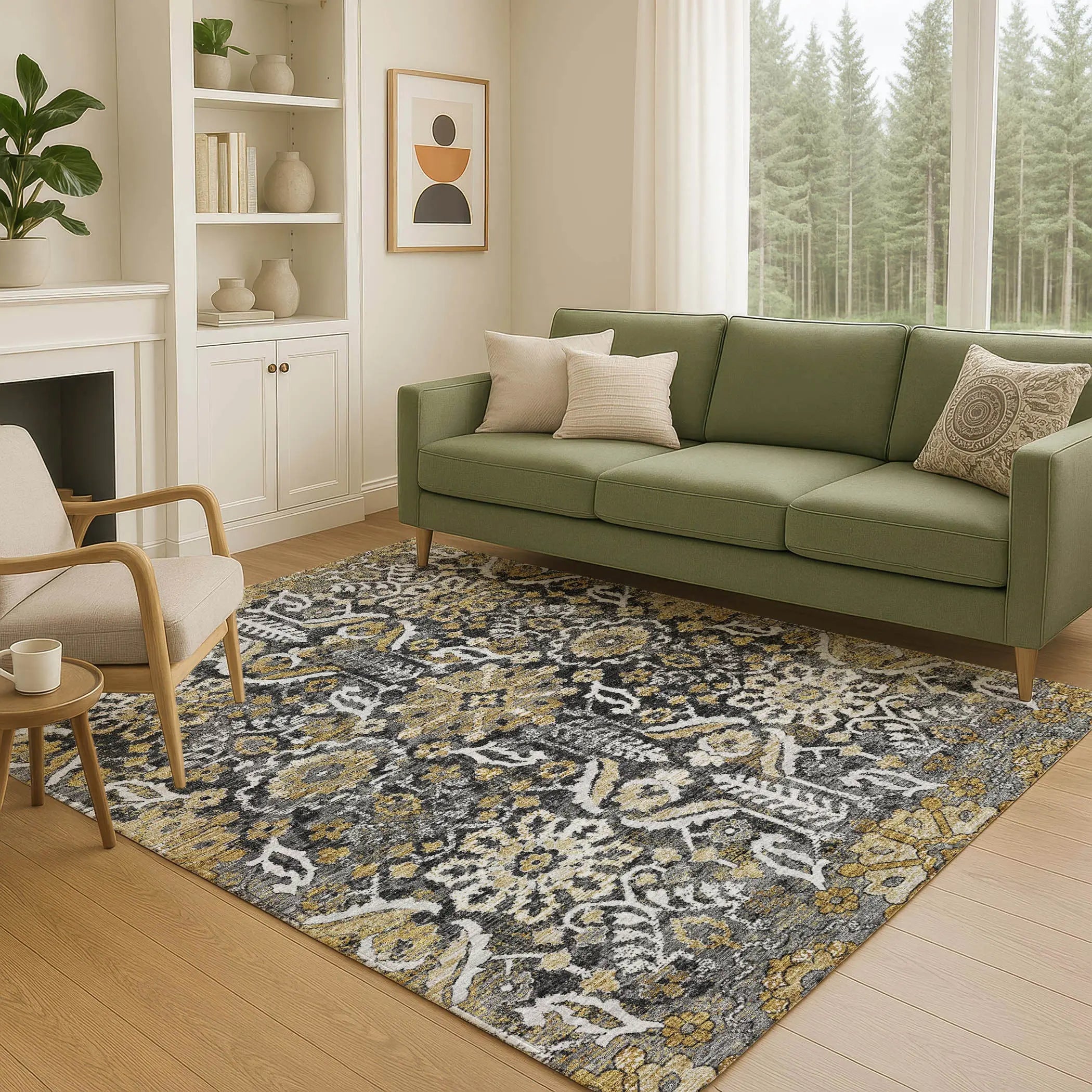 9' X 12' Black And Graphite Damask Washable Indoor Outdoor Area Rug Homeroots Outdoor