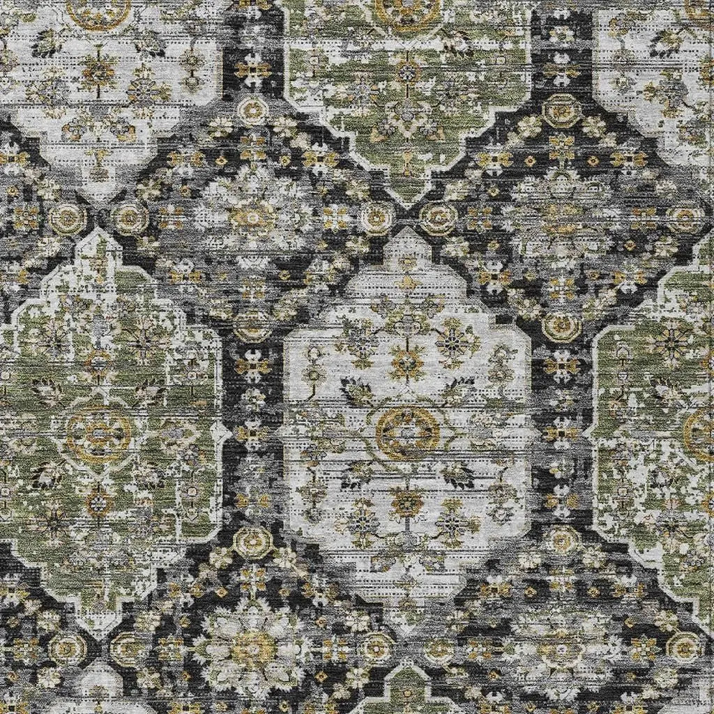 9' X 12' Black And Graphite Damask Washable Indoor Outdoor Area Rug Homeroots Outdoor