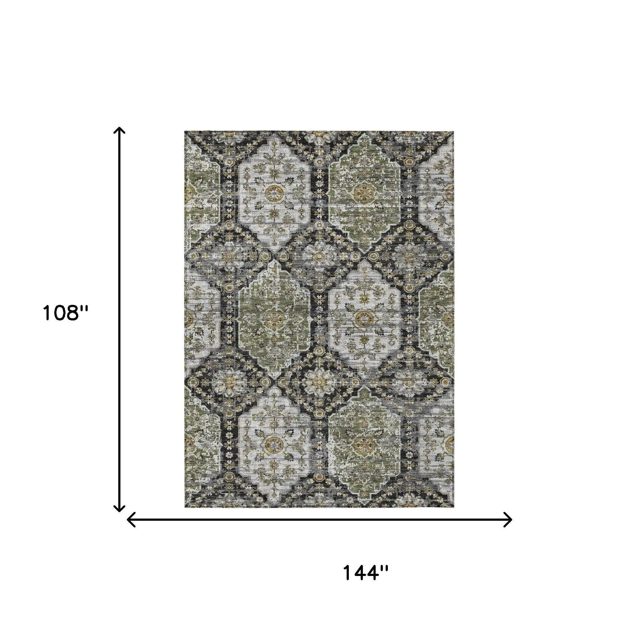 9' X 12' Black And Graphite Damask Washable Indoor Outdoor Area Rug Homeroots Outdoor
