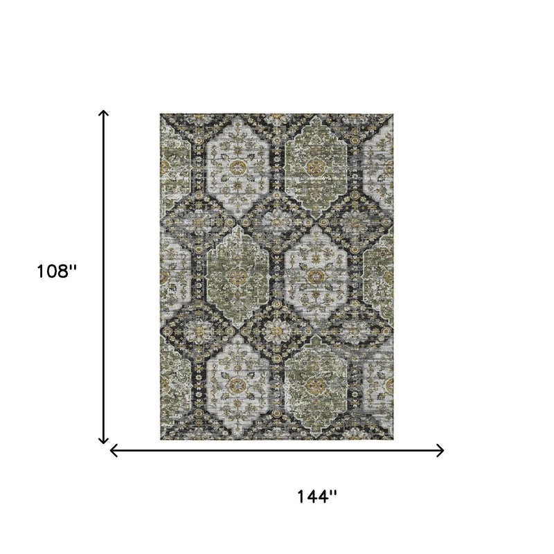9' X 12' Black And Graphite Damask Washable Indoor Outdoor Area Rug Homeroots Outdoor