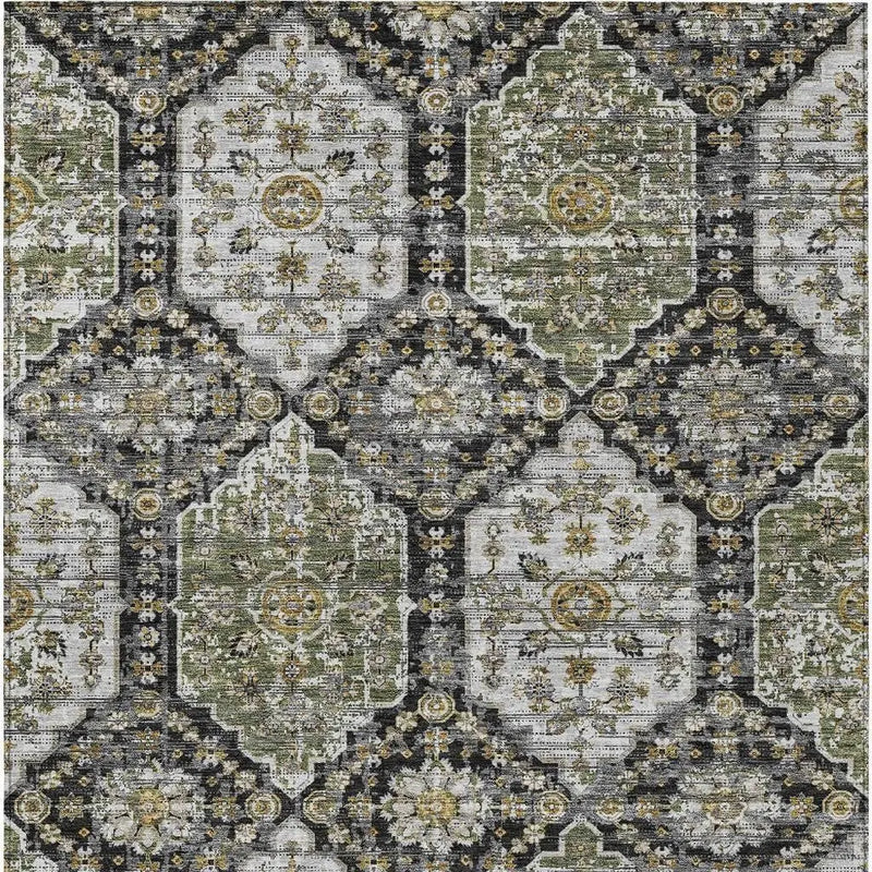 9' X 12' Black And Graphite Damask Washable Indoor Outdoor Area Rug Homeroots Outdoor