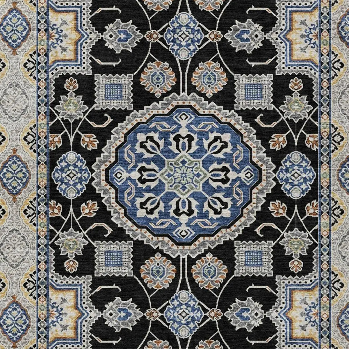 9' X 12' Black And Graphite Floral Medallion Washable Indoor Outdoor Area Rug Homeroots Outdoor