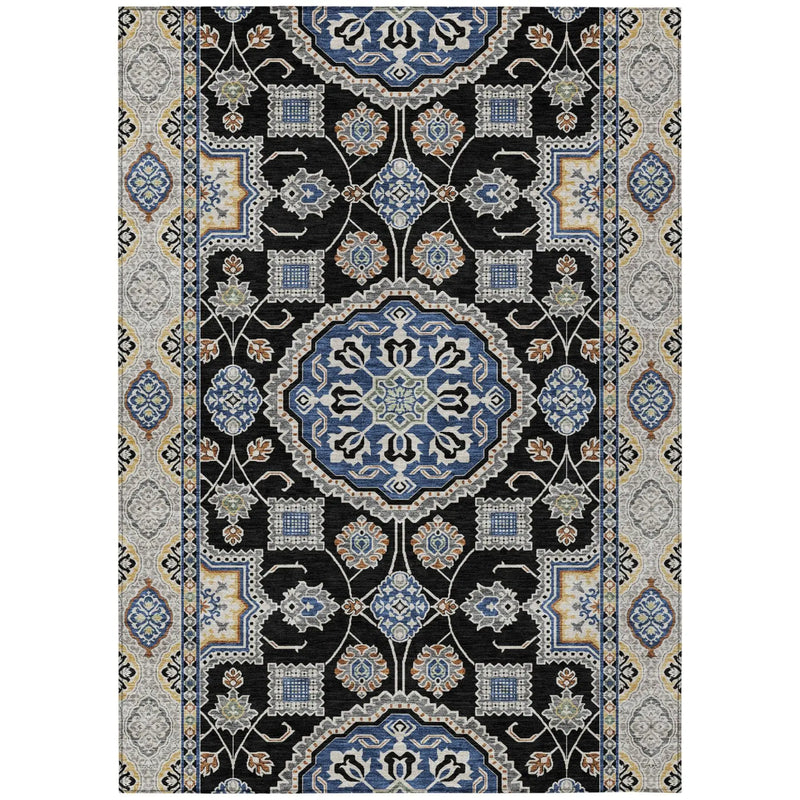 9' X 12' Black And Graphite Floral Medallion Washable Indoor Outdoor Area Rug Homeroots Outdoor