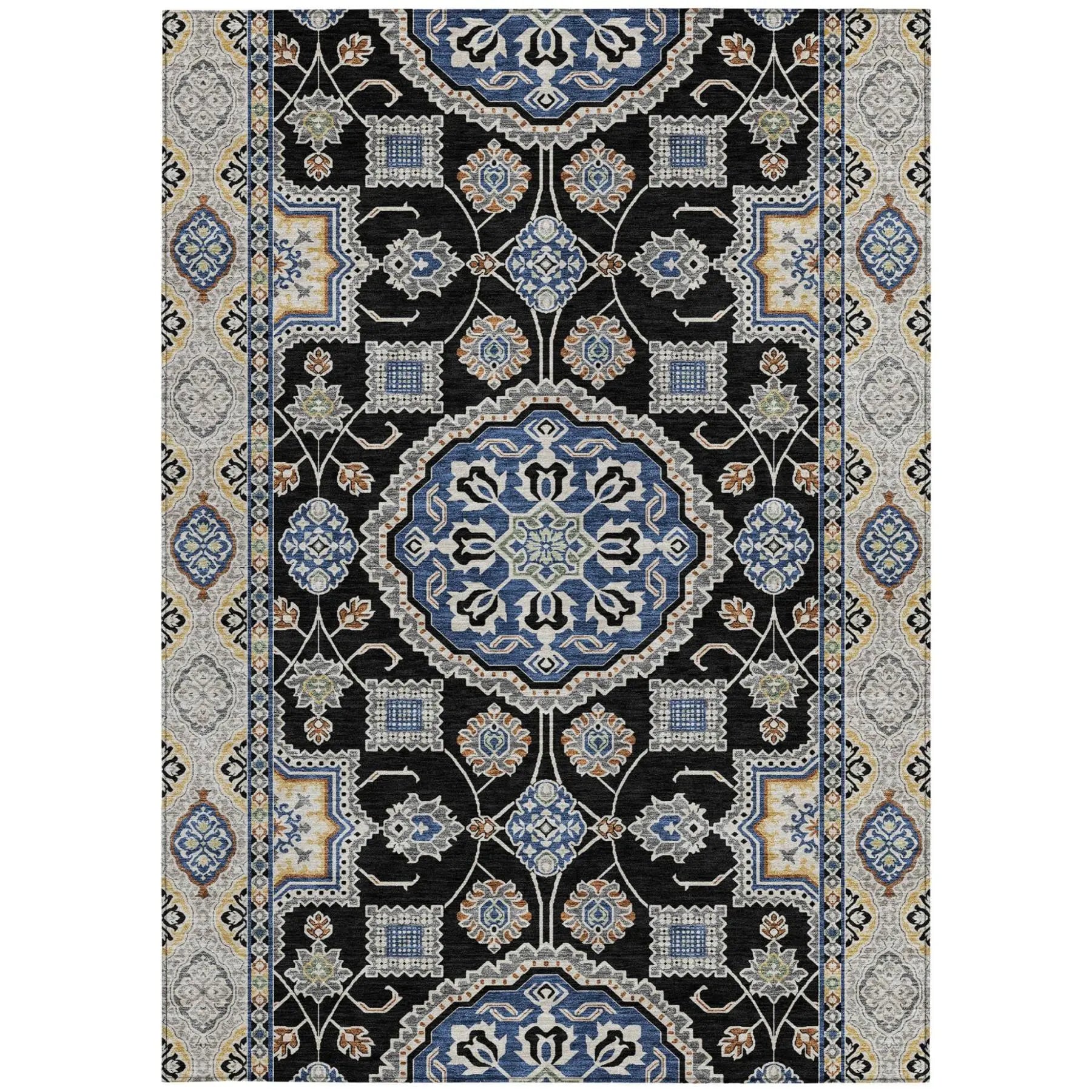 9' X 12' Black And Graphite Floral Medallion Washable Indoor Outdoor Area Rug Homeroots Outdoor