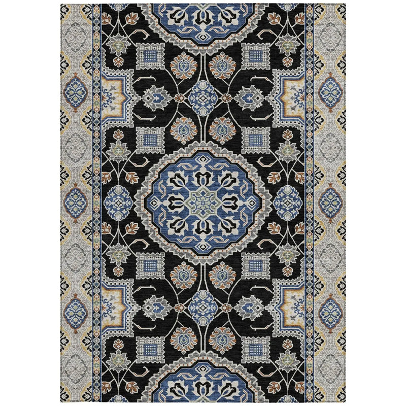 9' X 12' Black And Graphite Floral Medallion Washable Indoor Outdoor Area Rug Homeroots Outdoor