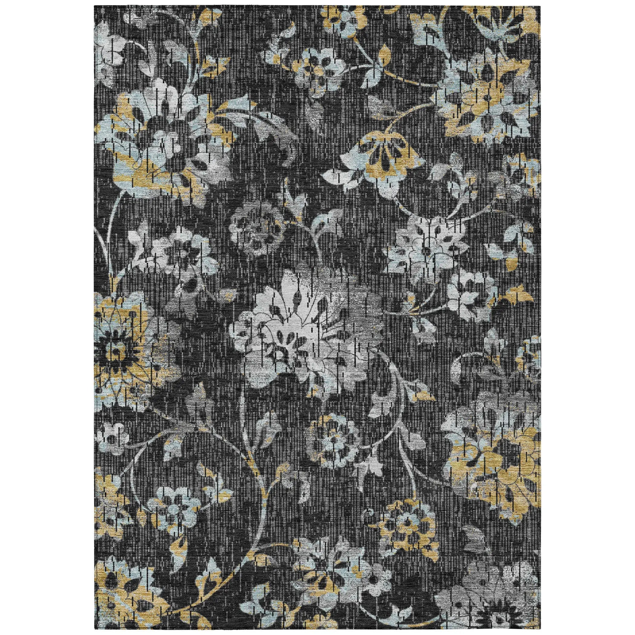 9' X 12' Black And Graphite Floral Washable Indoor Outdoor Area Rug Homeroots Outdoor