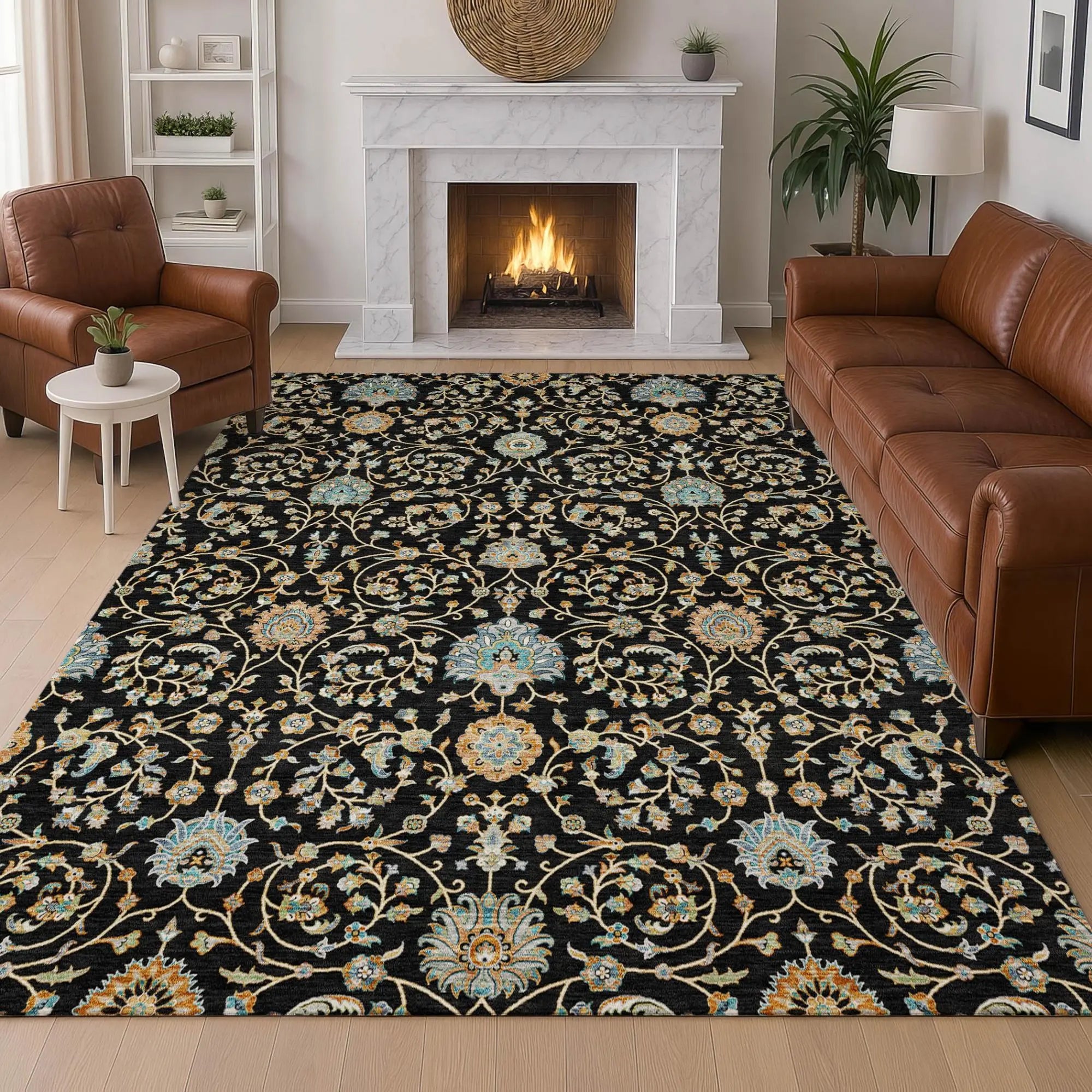 9' X 12' Black And Graphite Floral Washable Indoor Outdoor Area Rug Homeroots Outdoor