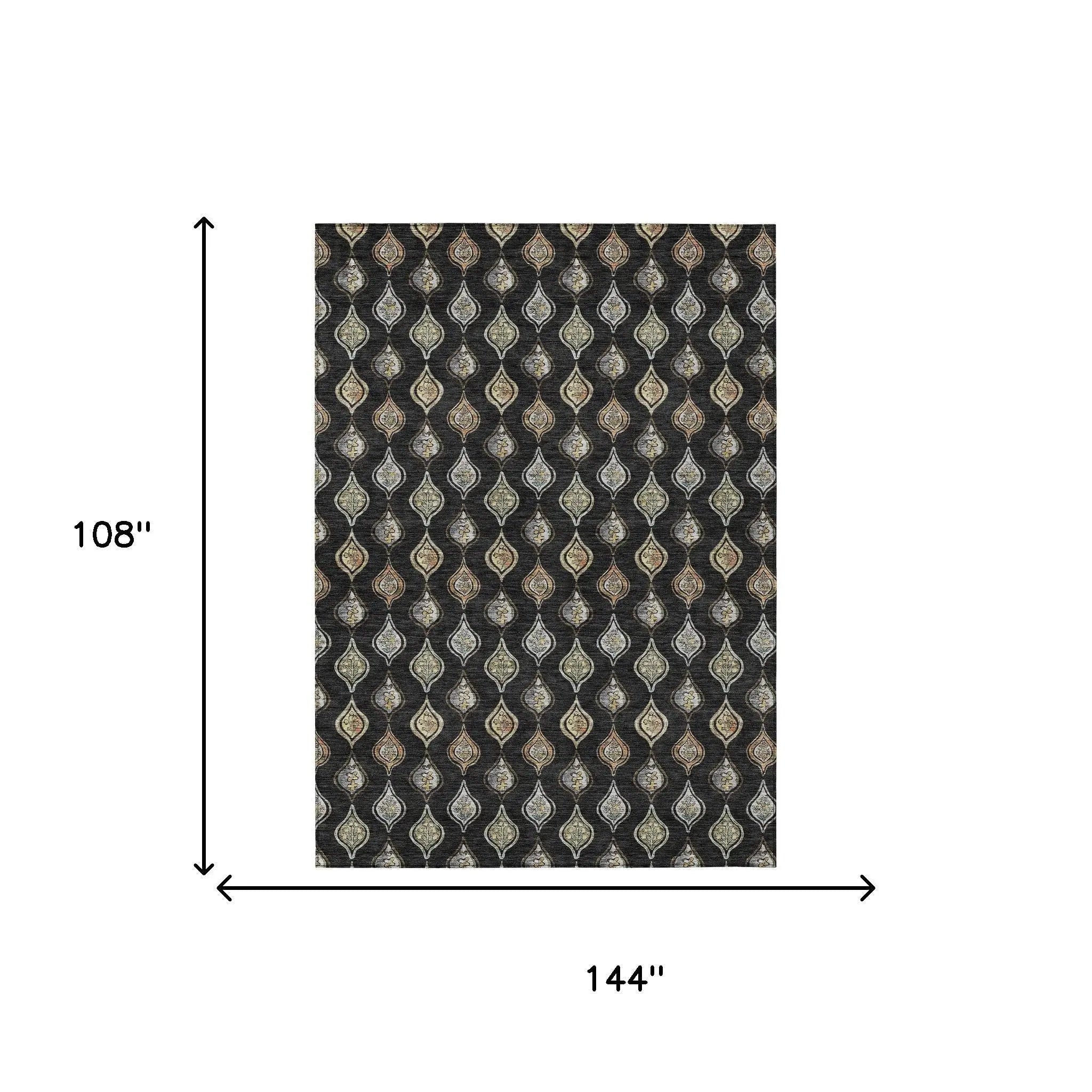 9' X 12' Black And Graphite Floral Washable Indoor Outdoor Area Rug Homeroots Outdoor