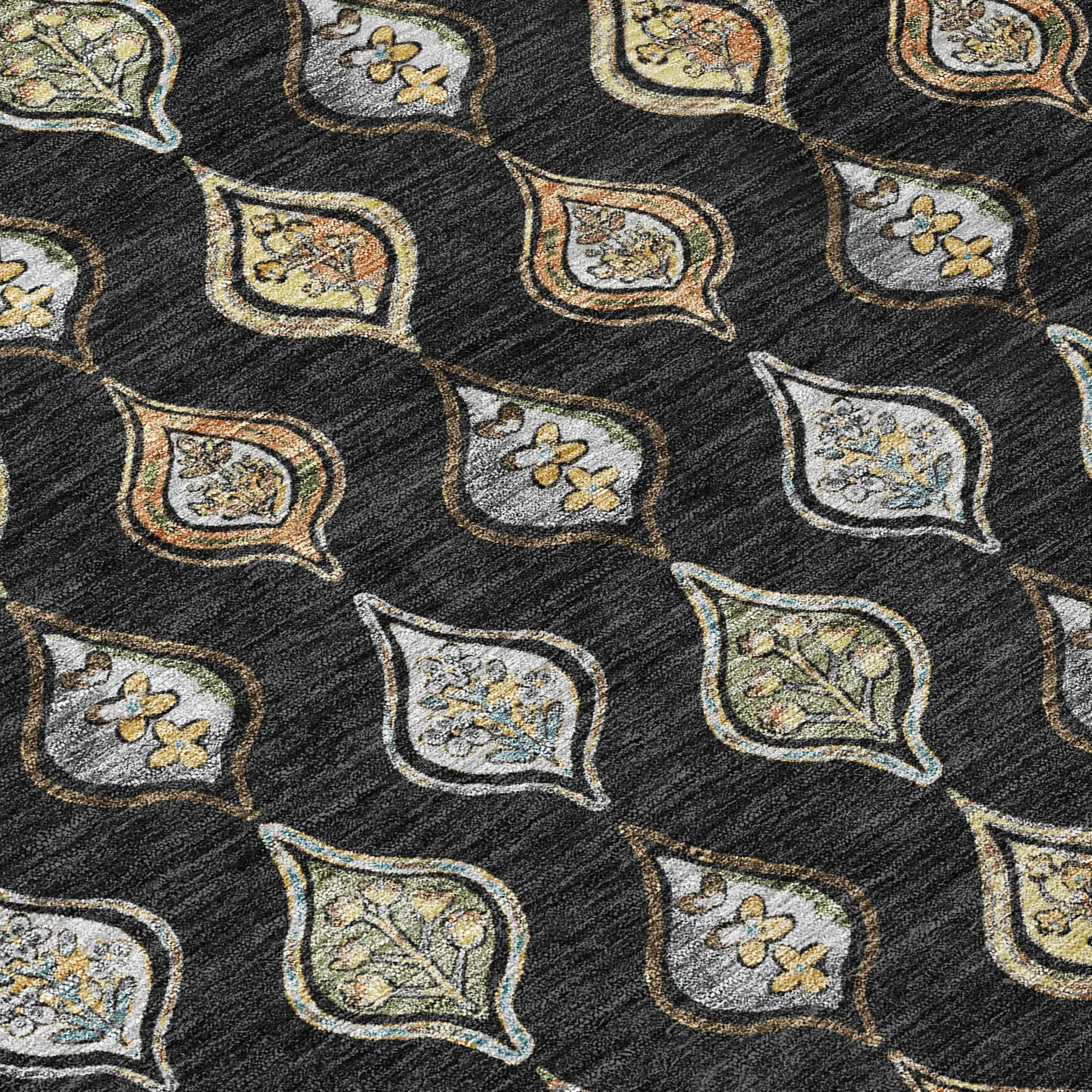 9' X 12' Black And Graphite Floral Washable Indoor Outdoor Area Rug Homeroots Outdoor