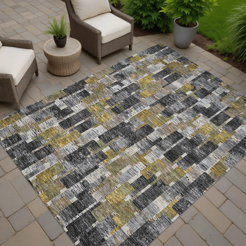 9' X 12' Black And Graphite Geometric Washable Indoor Outdoor Area Rug Homeroots Outdoor