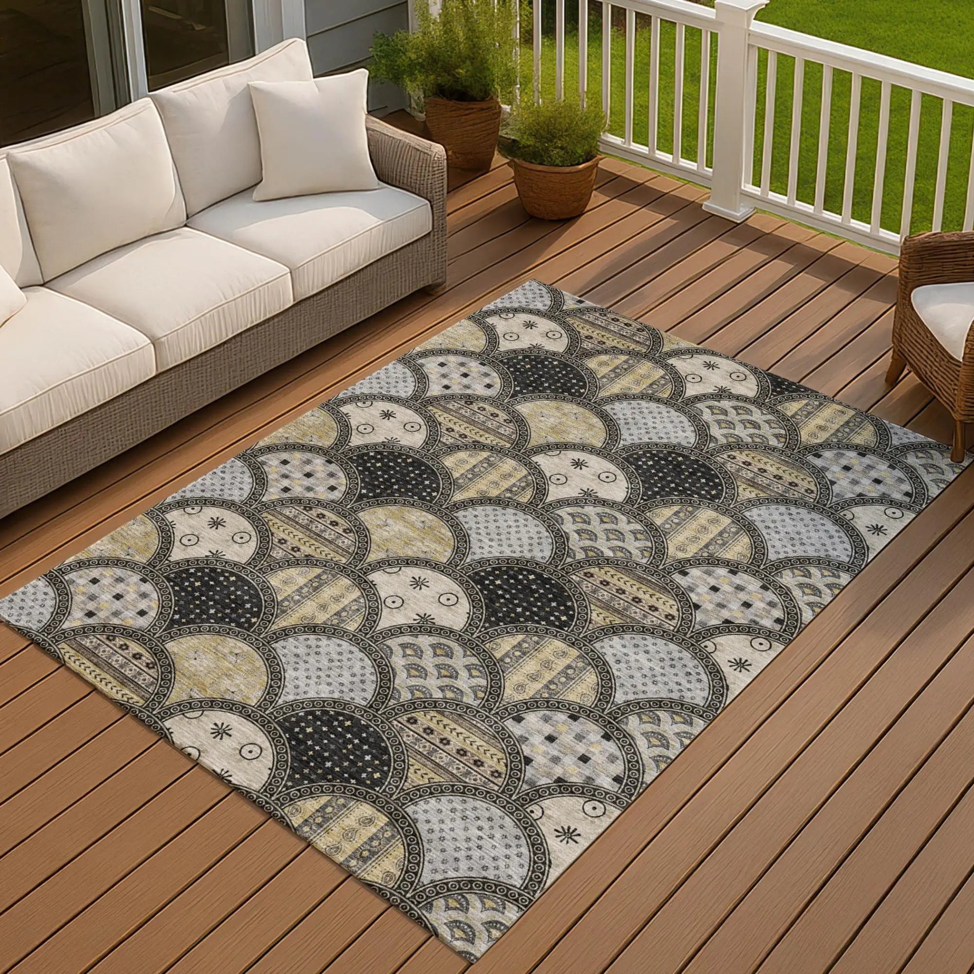 9' X 12' Black And Graphite Geometric Washable Indoor Outdoor Area Rug Homeroots Outdoor