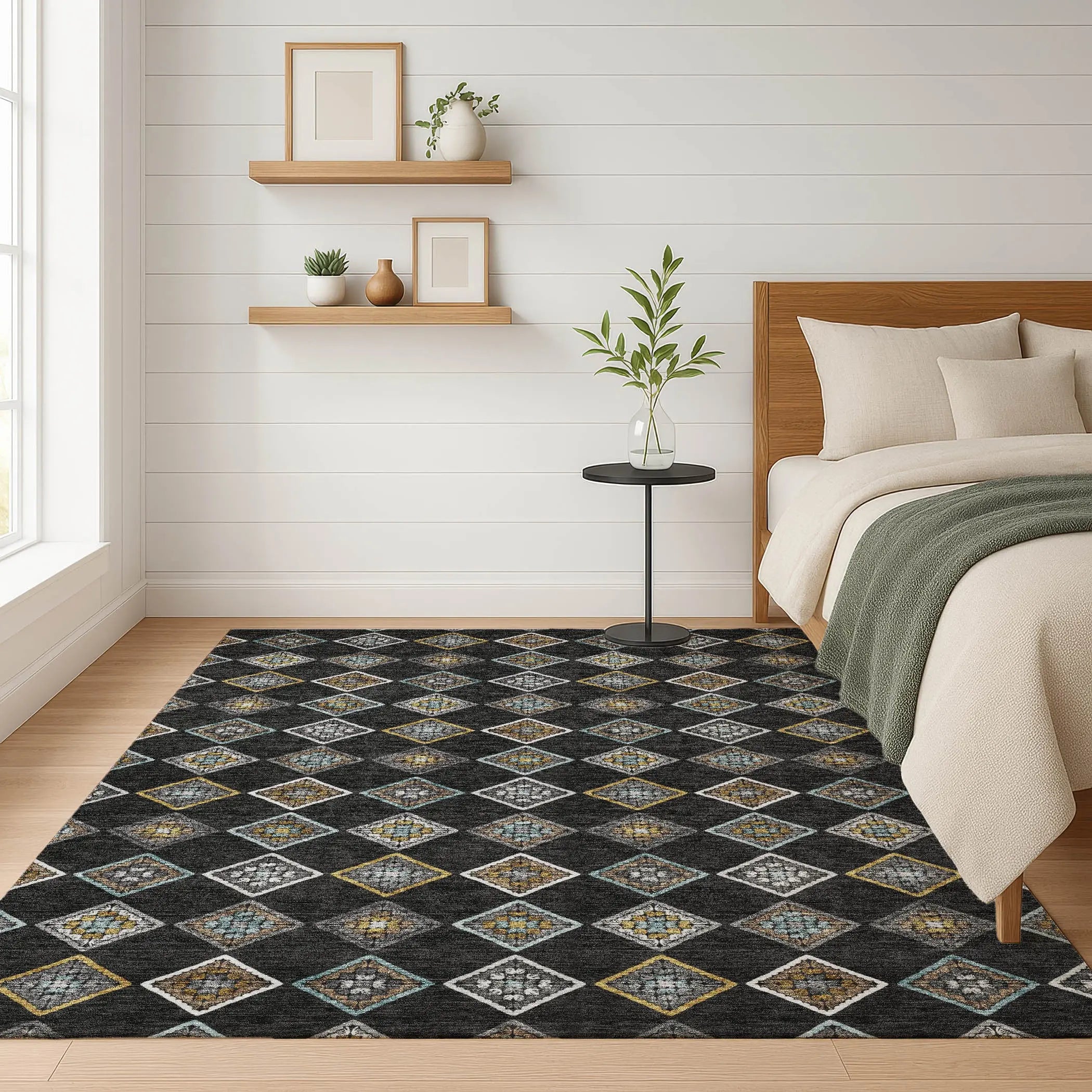 9' X 12' Black And Graphite Geometric Washable Indoor Outdoor Area Rug Homeroots Outdoor