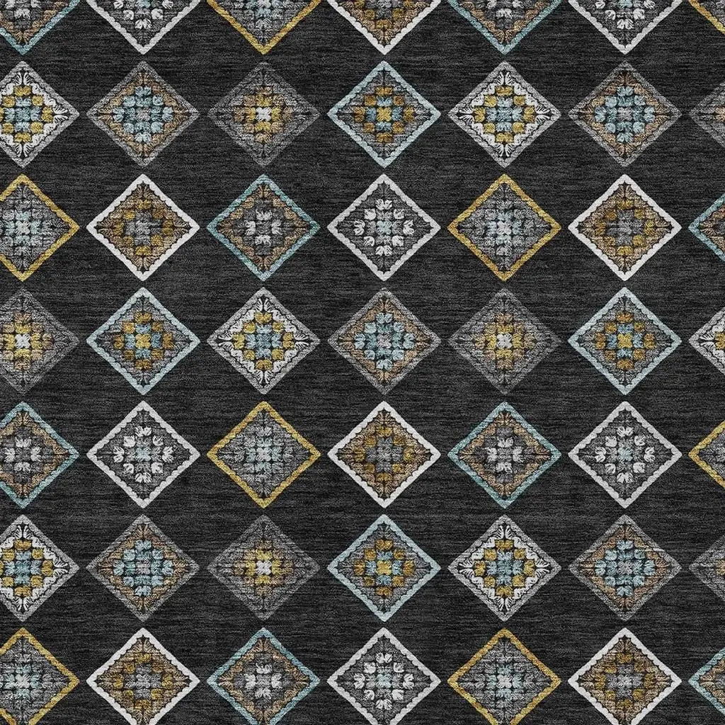9' X 12' Black And Graphite Geometric Washable Indoor Outdoor Area Rug Homeroots Outdoor