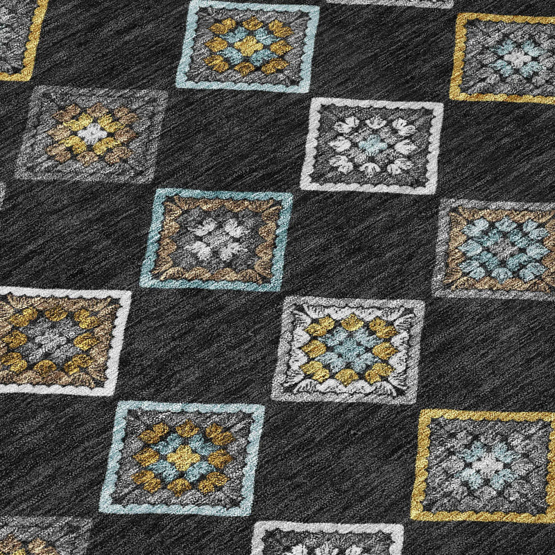 9' X 12' Black And Graphite Geometric Washable Indoor Outdoor Area Rug Homeroots Outdoor