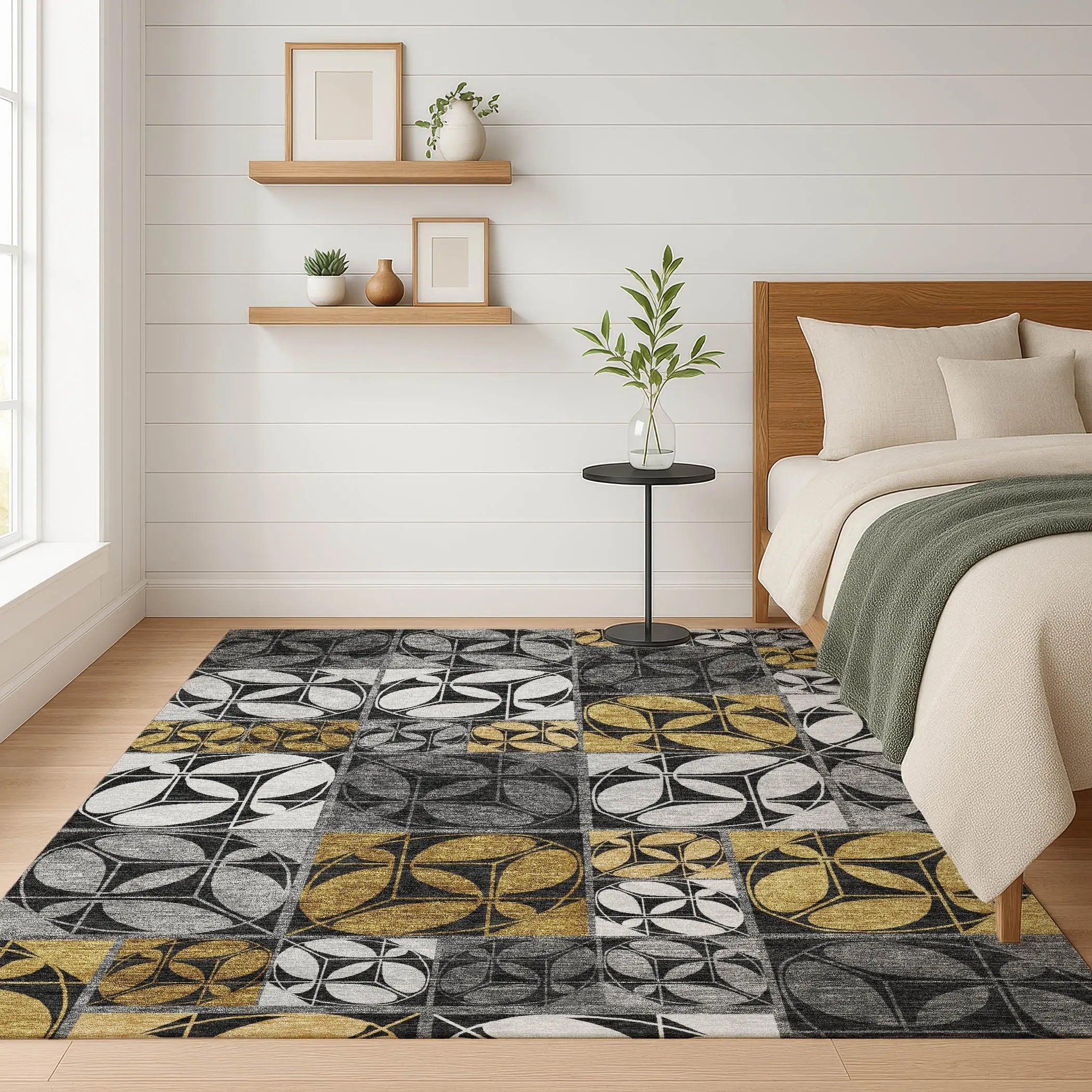 9' X 12' Black And Graphite Geometric Washable Indoor Outdoor Area Rug Homeroots Outdoor