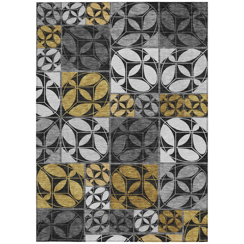 9' X 12' Black And Graphite Geometric Washable Indoor Outdoor Area Rug Homeroots Outdoor