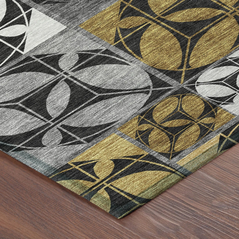 9' X 12' Black And Graphite Geometric Washable Indoor Outdoor Area Rug Homeroots Outdoor