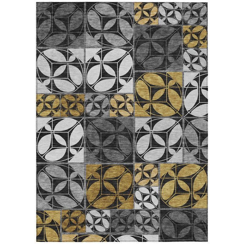 9' X 12' Black And Graphite Geometric Washable Indoor Outdoor Area Rug Homeroots Outdoor
