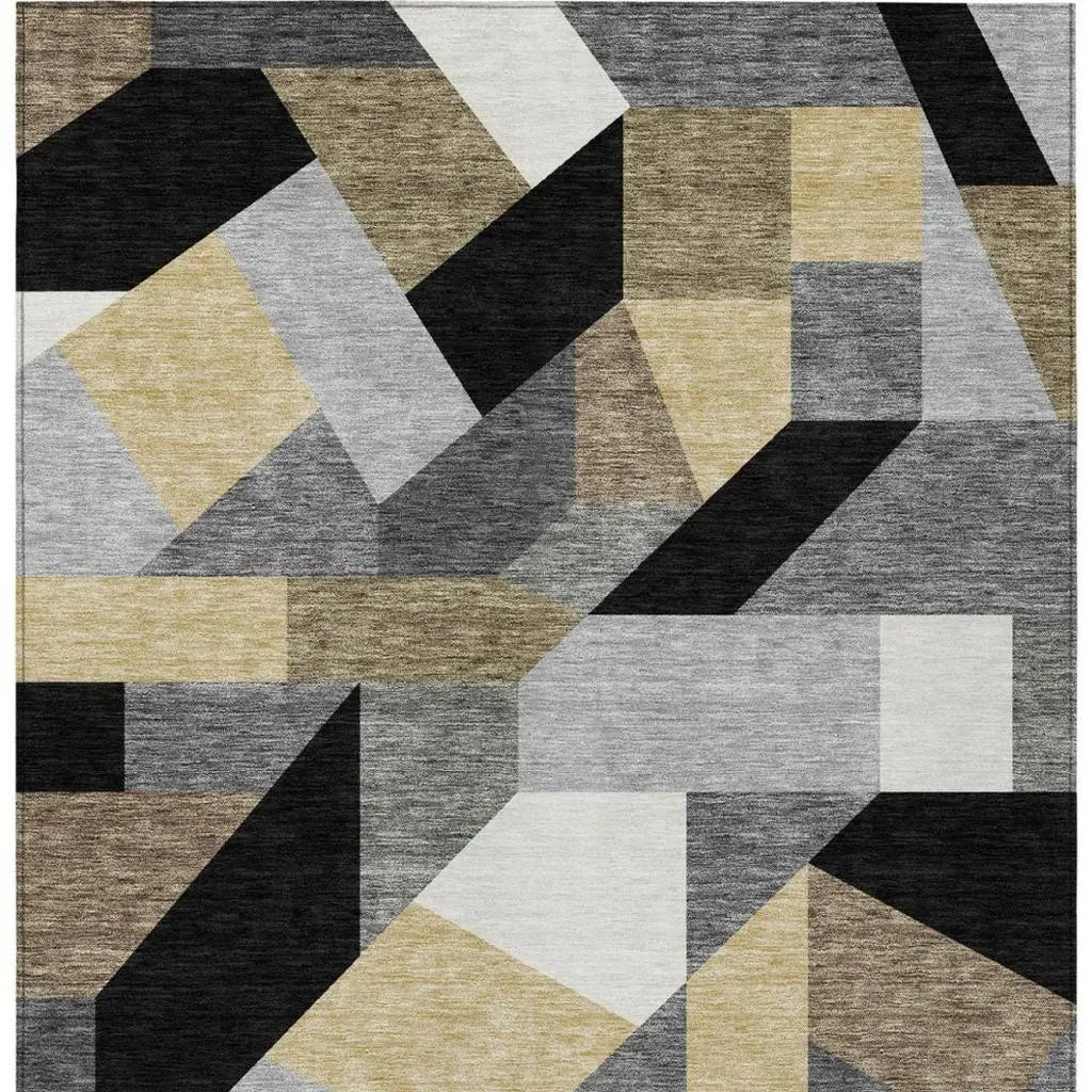 9' X 12' Black And Graphite Geometric Washable Indoor Outdoor Area Rug Homeroots Outdoor