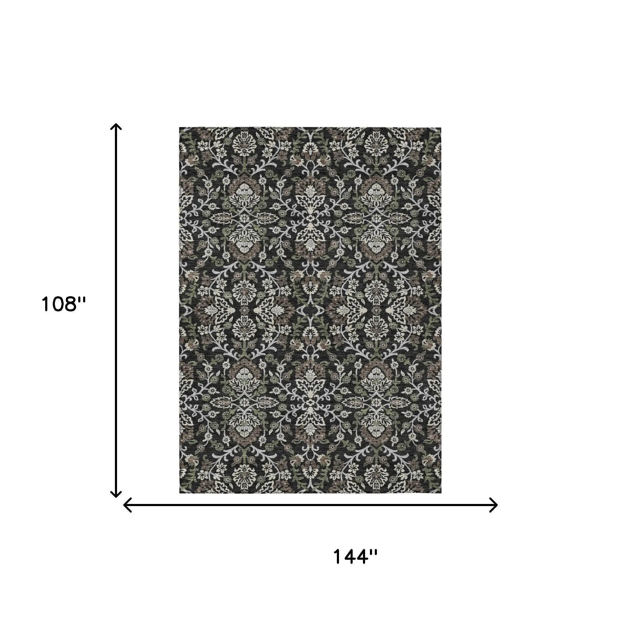 9' X 12' Black And Graphite Geometric Washable Indoor Outdoor Area Rug Homeroots Outdoor