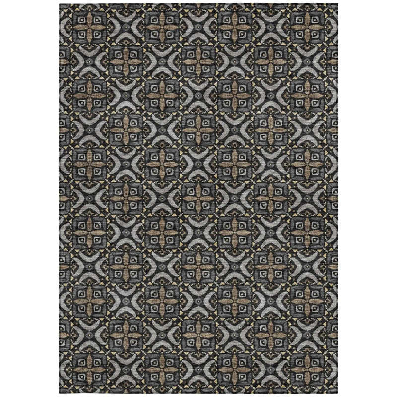 9' X 12' Black And Graphite Geometric Washable Indoor Outdoor Area Rug Homeroots Outdoor
